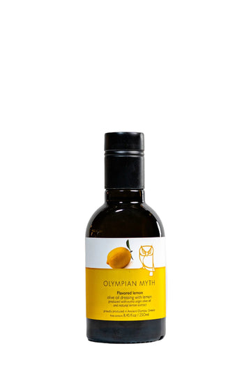 a bottle of lemon flavored, extra virgin olive oil
