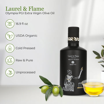 Laurel & Flame Olympia PGI  Early Premium USDA-Organic  Extra-Virgin Olive Oil, 2024 (NEW) Harvest, 16.9 fl oz