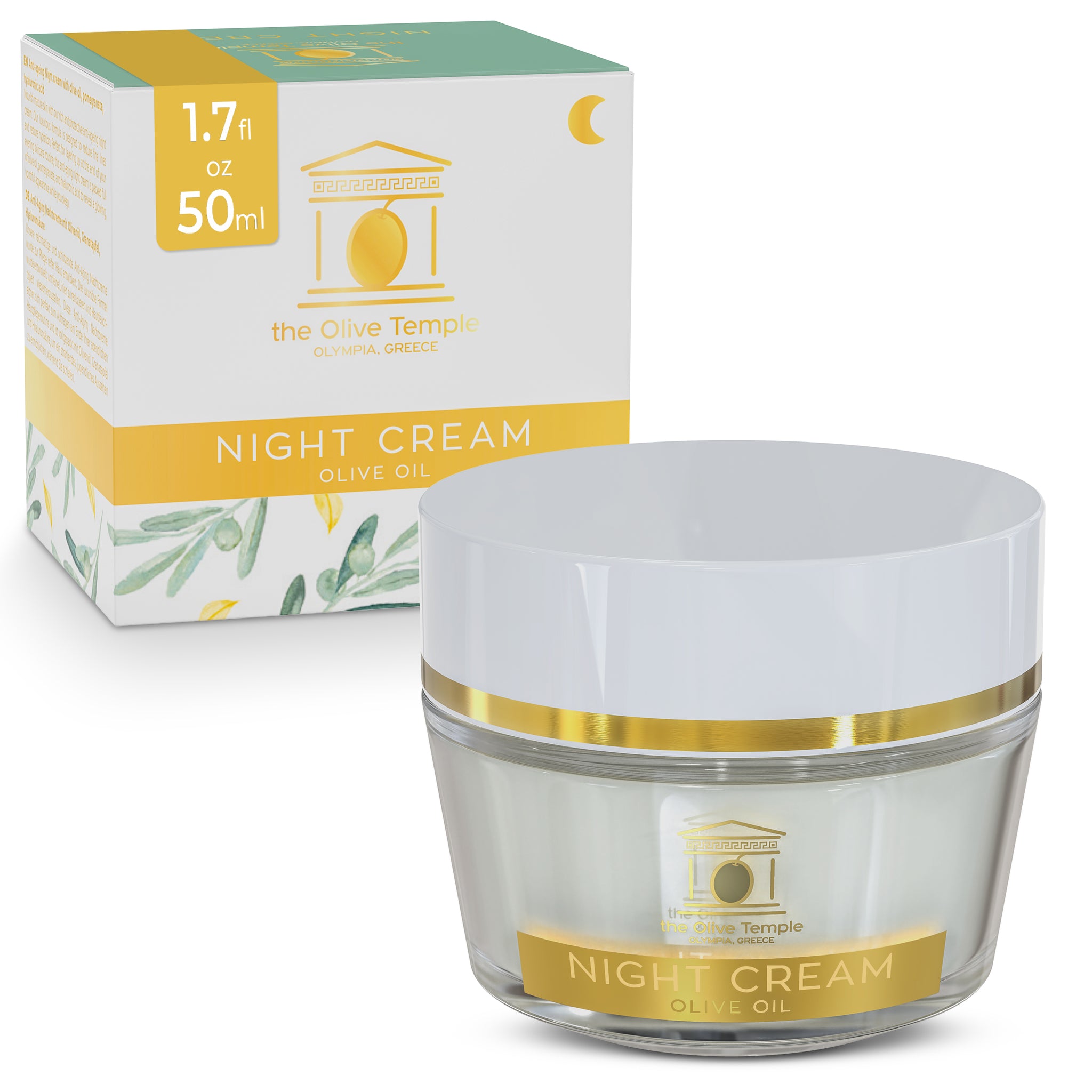 Anti-Aging Night Cream with Olive Oil, Pomegranate & Cross-Linked Hyaluronic Acid   Nourish & Restore While You Sleep, 1.7 fl oz